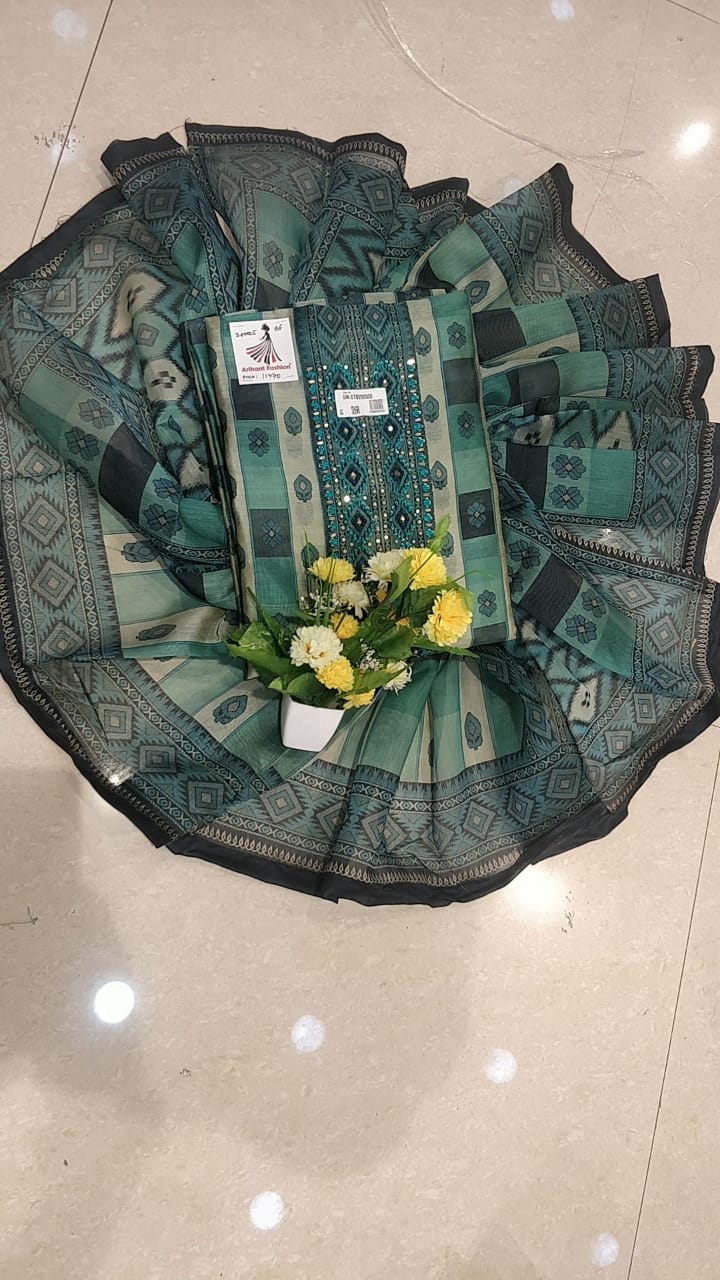 Designer Matalic Green Color Chanderi Silk Suit set