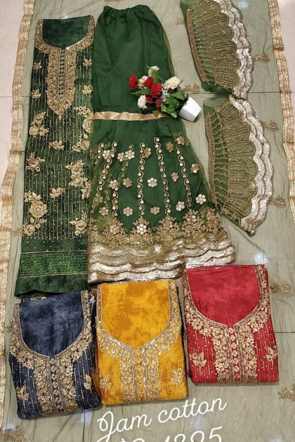 Designer Jaam Cotton Suit With Sharara and Net Duppata
