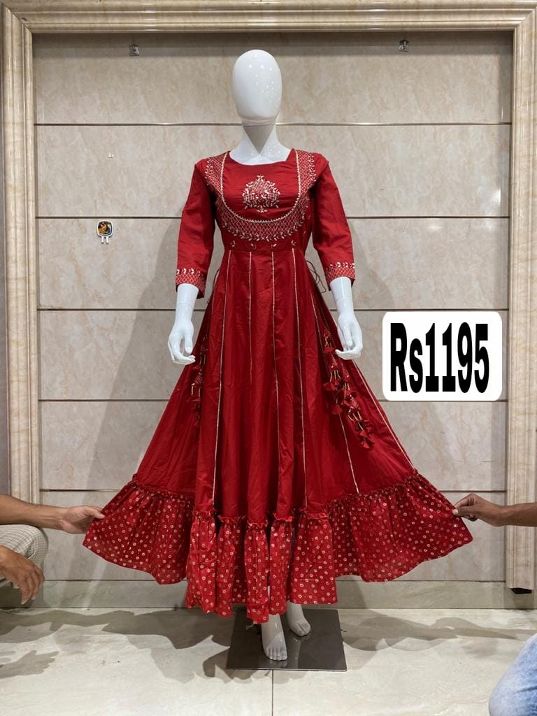 Red Printed Gown Kurti with Saprate Srug Online - dvz0003300