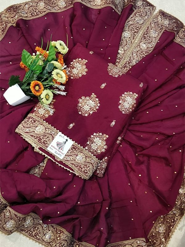 Designer Purpal Color Banarasi Suit with Jacquert Dupatta