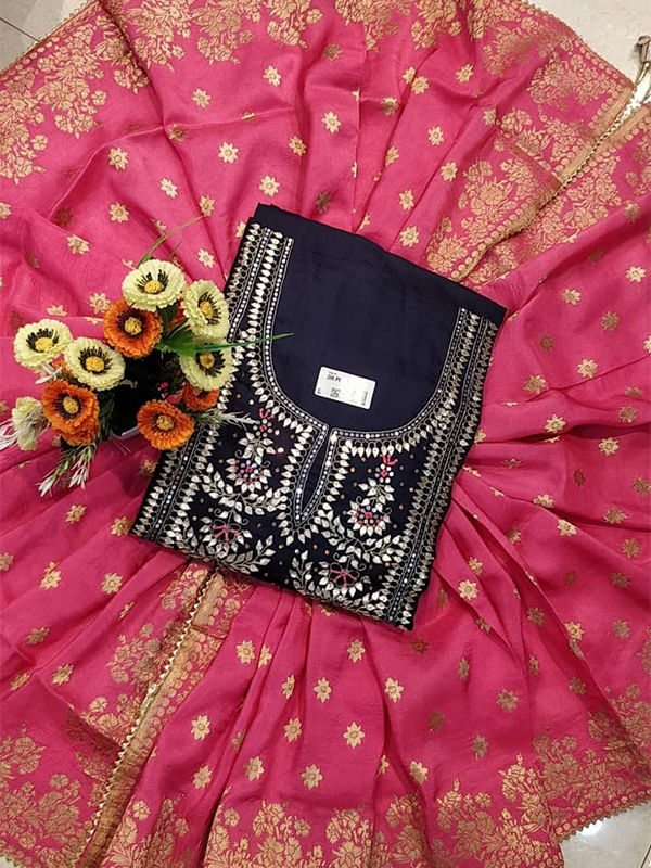 Designer Blue Color Chanderi Silk Suit With Banarasi Dupatta