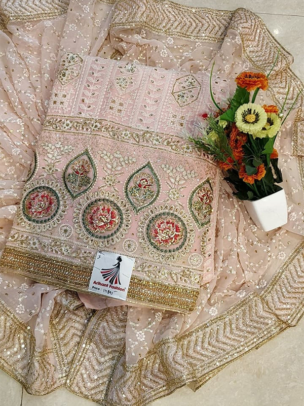 Designer Pink Color Georgette Suit - Online Arihant Fashion