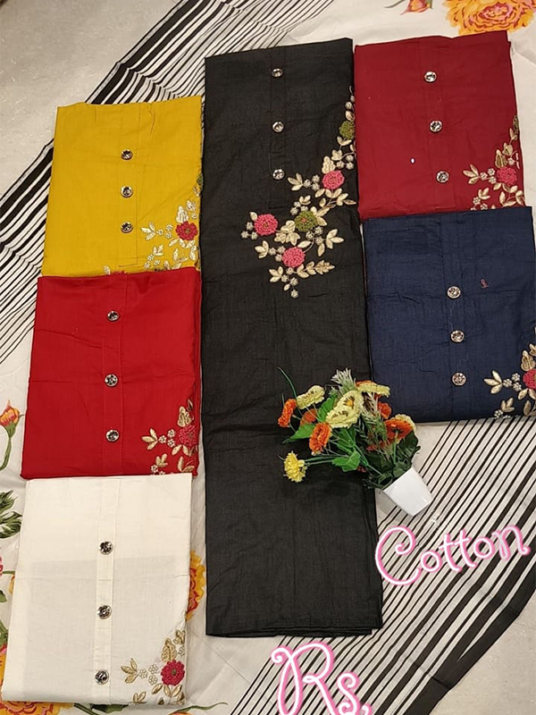 Black Color Cotton Suit set With Cotton Dupatta - Online Arihant Fashion