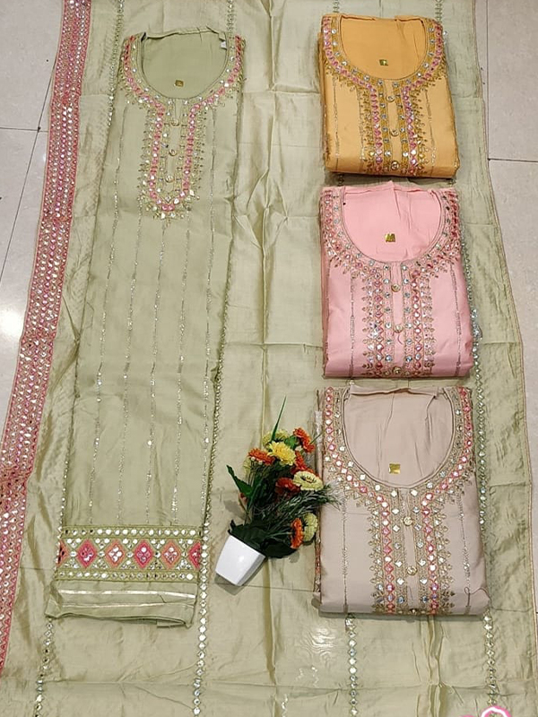Sage Jaam Cotton Suit with Chiffon Dupatta - Online Arihant Fashion