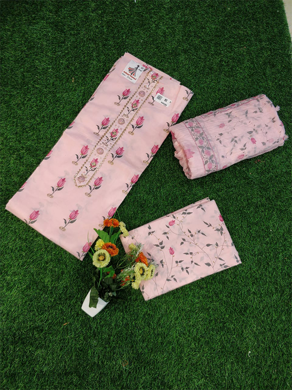 Pink Shade Cotton Suit with heavy Dupatta Handwork