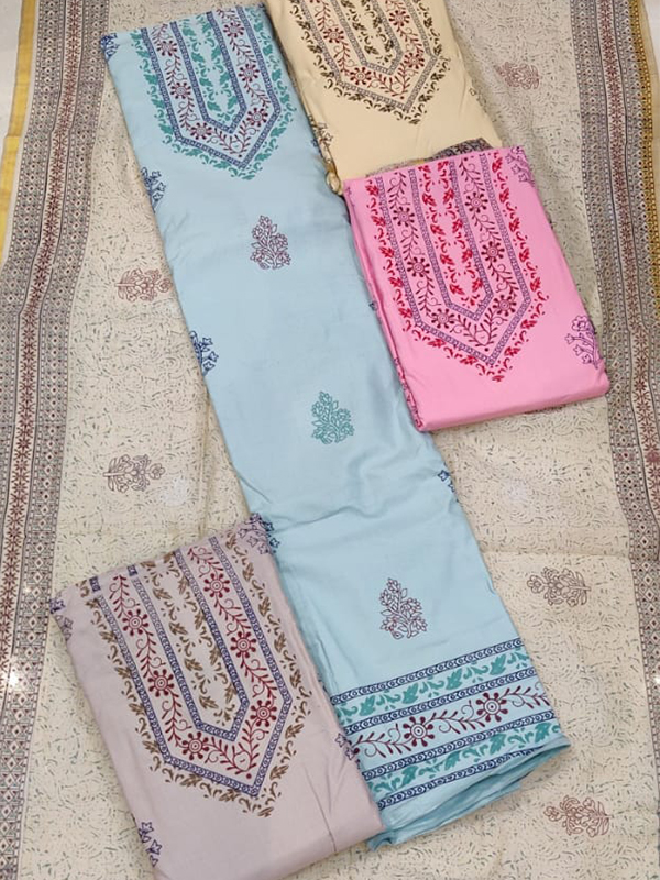 Pure cotton Suits With Print work and Cotton Dupatta