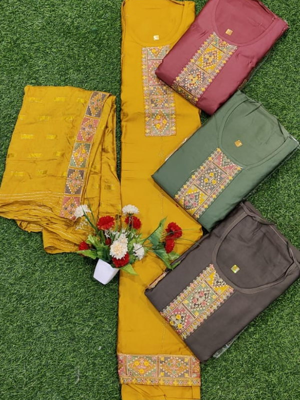 Yellow Jaam Shiner Suit With Cotton Salwar and Chiffon Dupatta