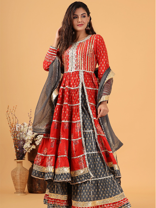 Buy HALFSAREE STUDIO Brown Muslin Sharara Suit With Long Kurti For Women  Online at Best Prices in India - JioMart.