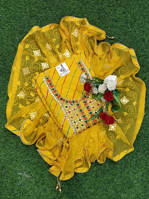 Butter Yellow Cotton suit with Cotton Bottom Chiffon Dupatta