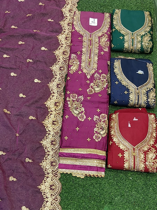 Purple Color Jaam Cotton Suit With Net Dupatta