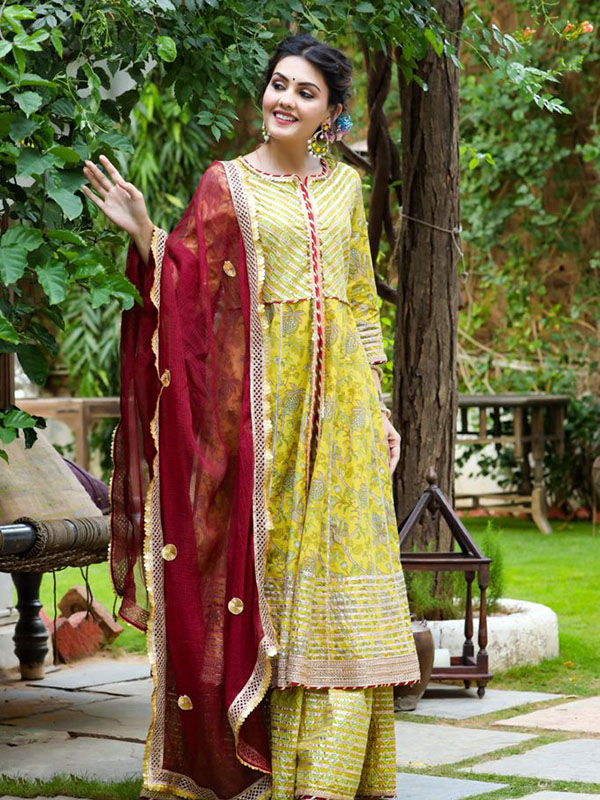 Shop Lemon Yellow Embroidered Sharara Suit Online in USA with Dupatta –  Pure Elegance
