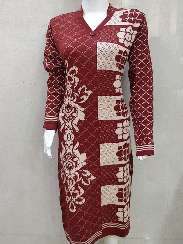 Brown Color Woolen Kurti with Print work for Women