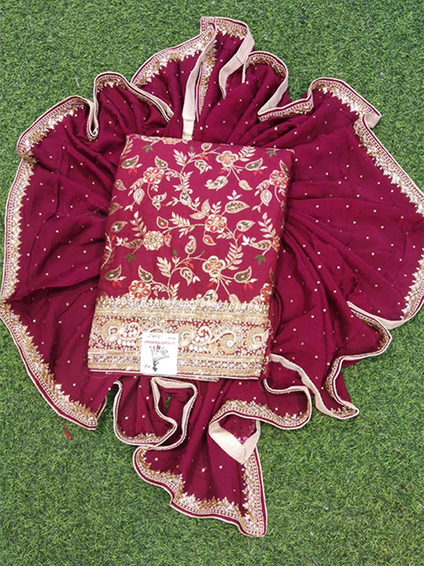 Marron Color crepe Silk suit With senton Bottom and Dupatta