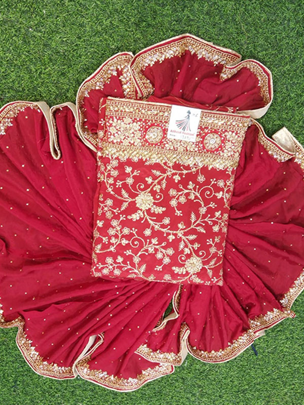Red Color Crape Silk suit With senton Bottom and Dupatta