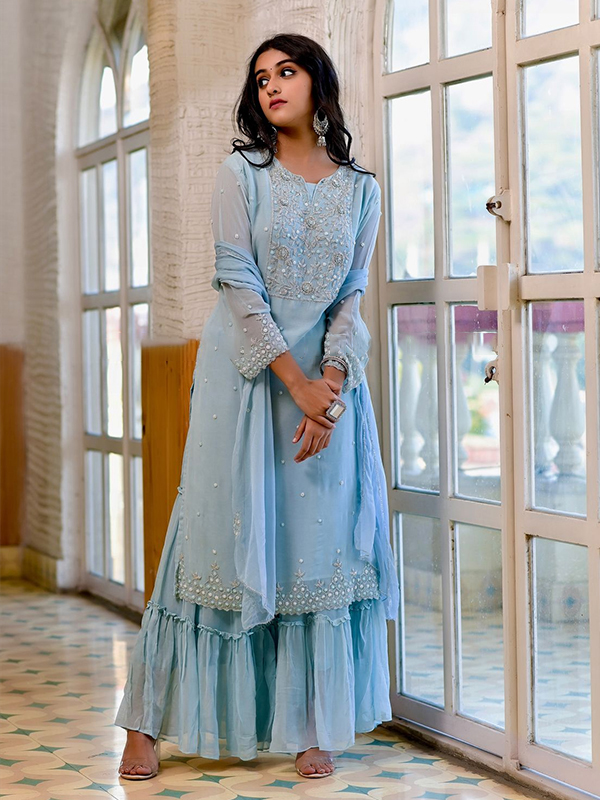 Blue Color Suit with sharara
