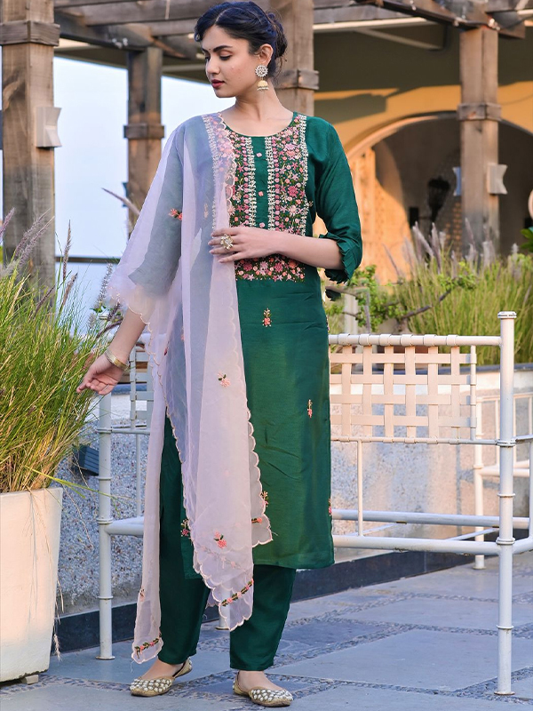 Designer Green Color Silk Kurti with Pant