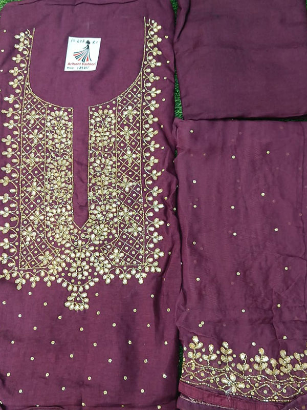 Designer Purple Color Opada Suit With handwork Dupatta