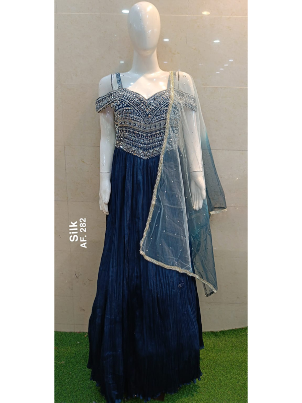 Designer Blue Color Sequence work Grown with Net Dupatta