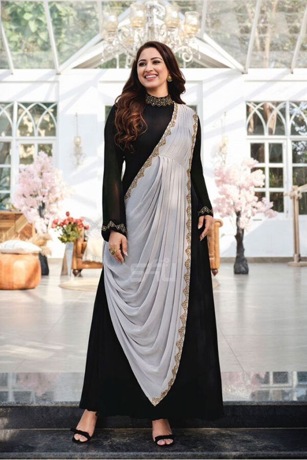 Black Color Drapping Gown with Stone work