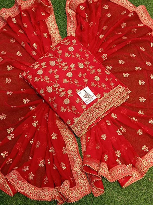 Designer Red Color Opada Suit With handwork Dupatta