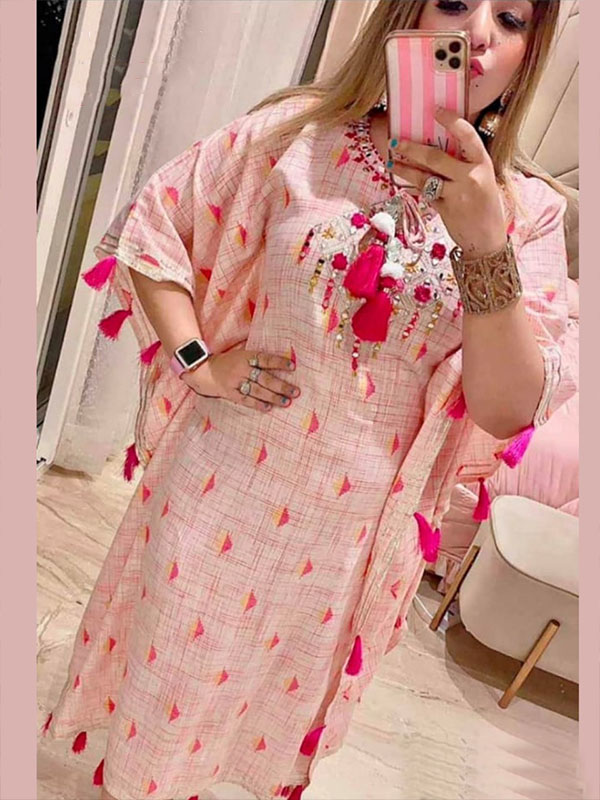 Women Designer Pink Color kaftan With Pant (Set - 4)